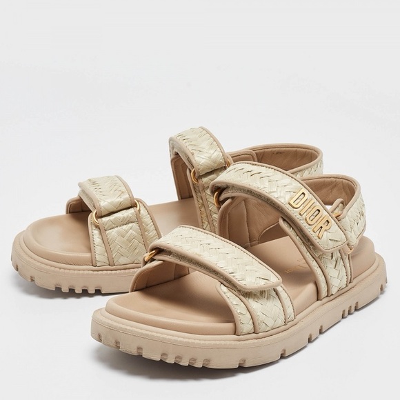 Shoes - DIOR raffia sandals gold logo